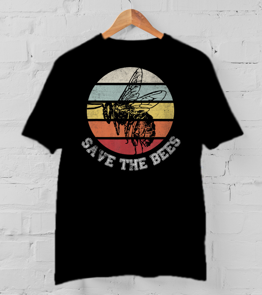 Save The Bees Distressed Vintage Rainbow Stripe T-Shirt