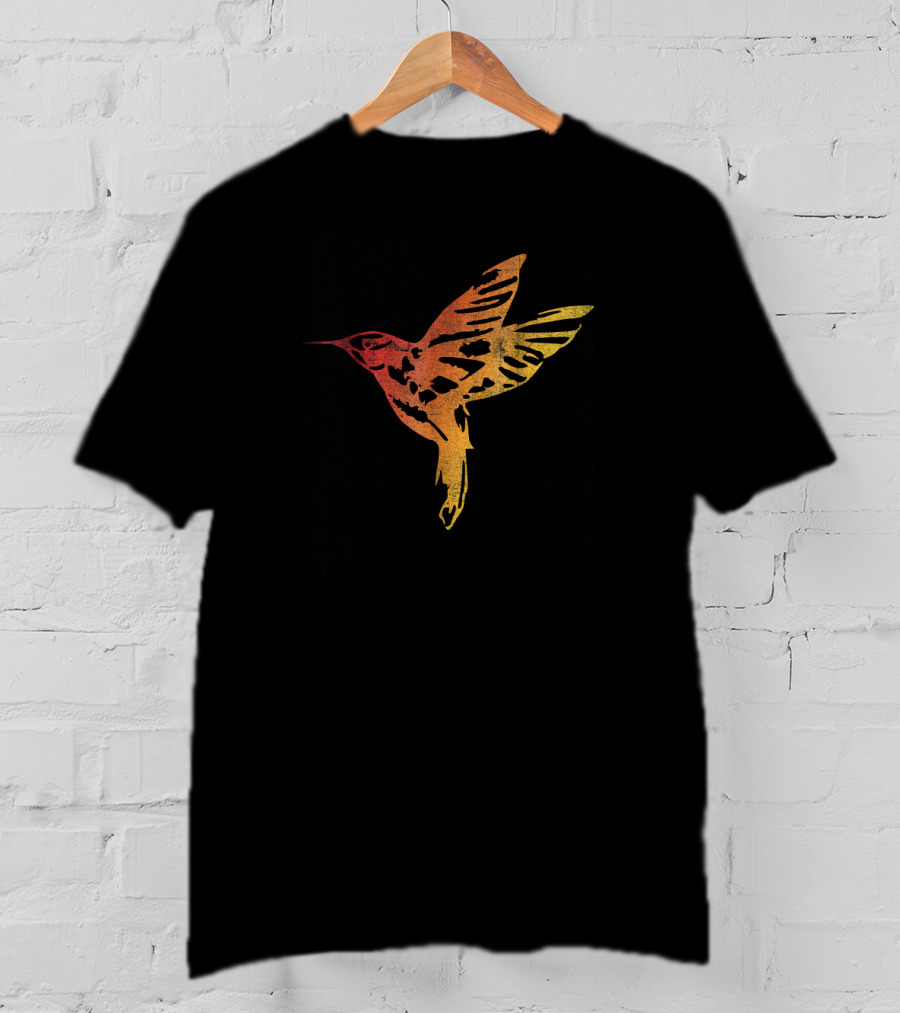 Distressed Colorful Hummingbird Flying T-Shirt
