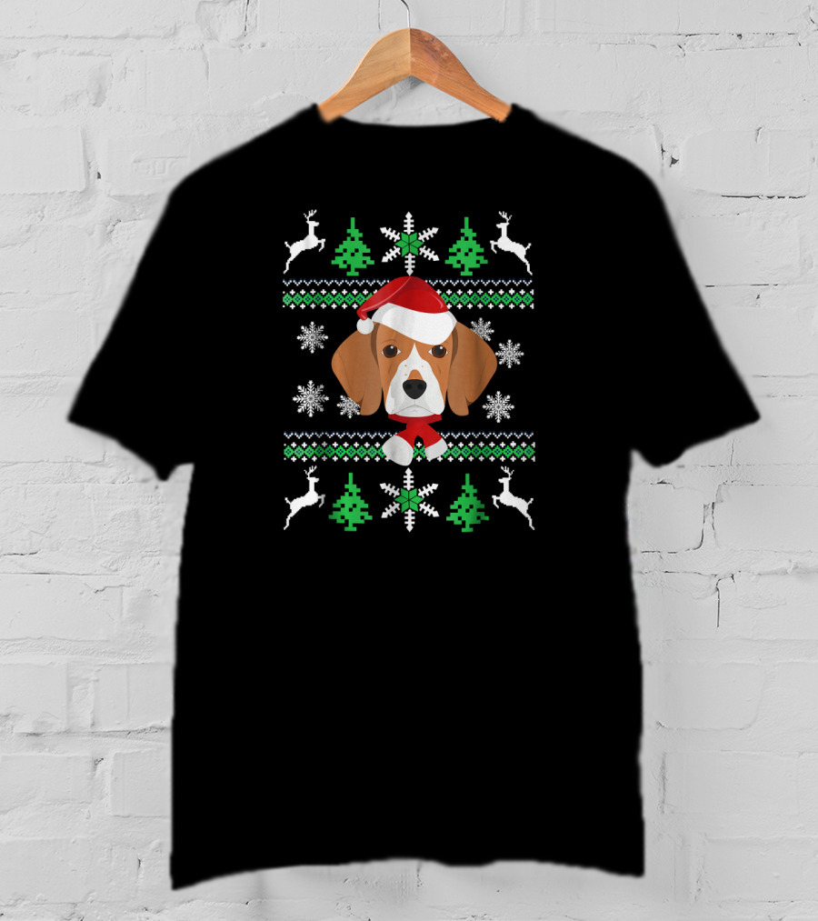 Beagle Santa Christmas Sweater With Snowflakes And Reindeer T-Shirt