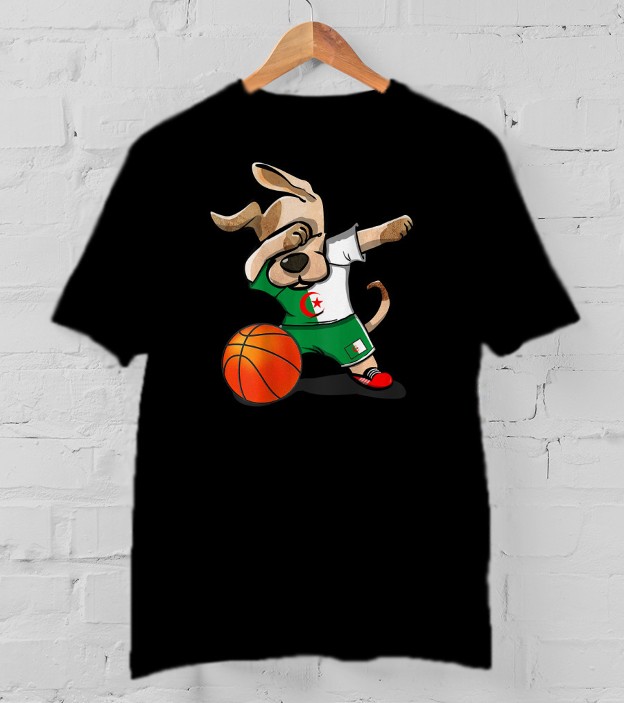 Dog Dabbing Basketball Algeria Flag Jersey T-Shirt