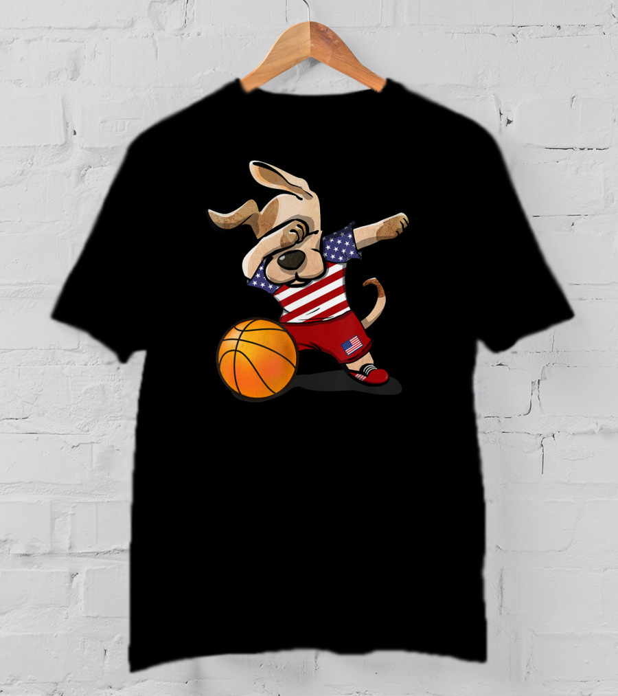 USA Basketball Dog Dabbing With American Flag T-Shirt