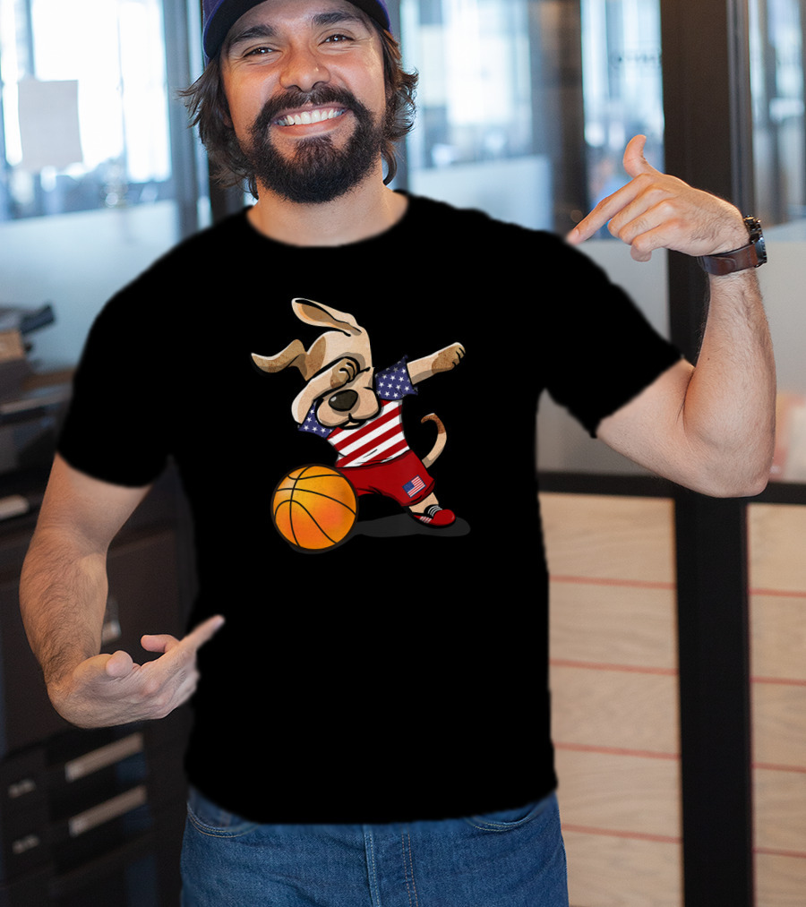 USA Basketball Dog Dabbing With American Flag T-Shirt