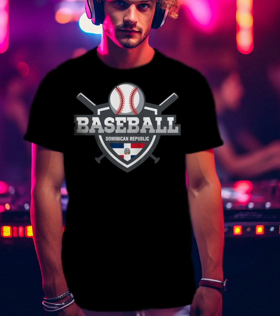 Dominican Republic Baseball Shield With Bats And Flag T-Shirt