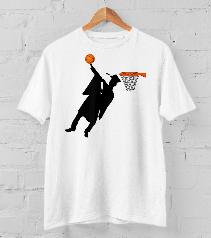 Graduation Basketball Dunk Silhouette With Cap And Basketball Hoop T-Shirt