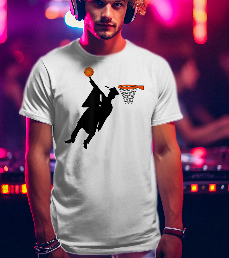 Graduation Basketball Dunk Silhouette With Cap And Basketball Hoop T-Shirt