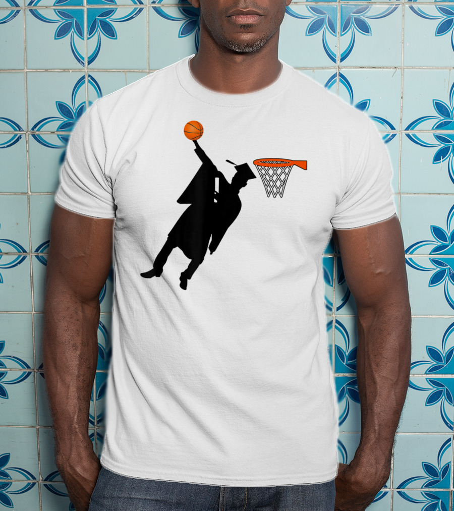 Graduation Basketball Dunk Silhouette With Cap And Basketball Hoop T-Shirt