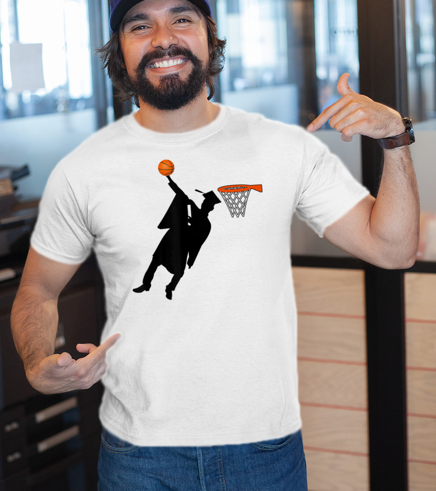 Graduation Basketball Dunk Silhouette With Cap And Basketball Hoop T-Shirt