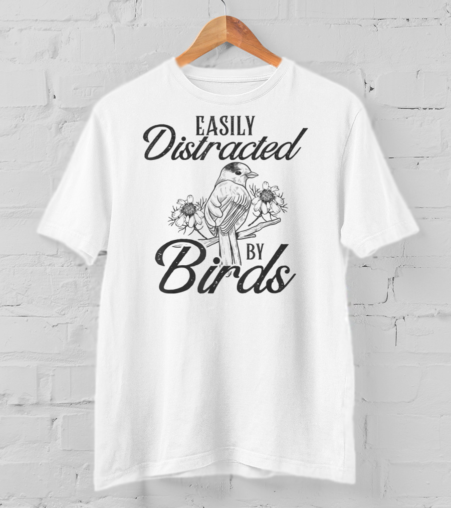 Easily Distracted By Birds Bird With Floral Accents T-Shirt