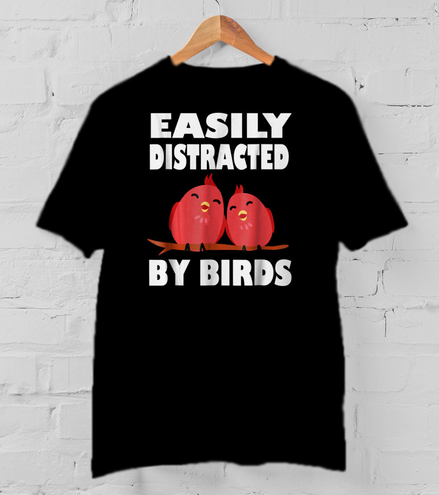 Easily Distracted By Birds Red Cartoon Style Bird Pair T-Shirt