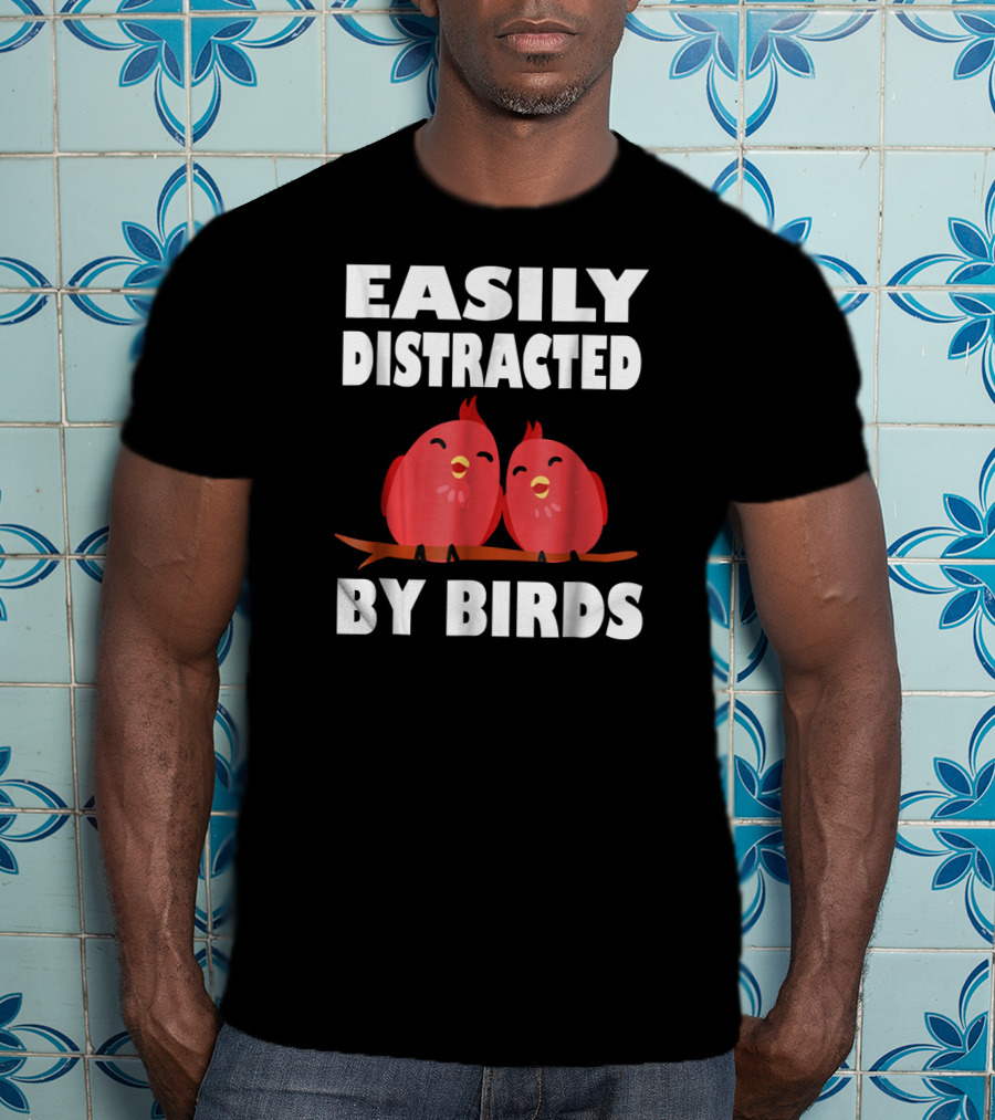 Easily Distracted By Birds Red Cartoon Style Bird Pair T-Shirt