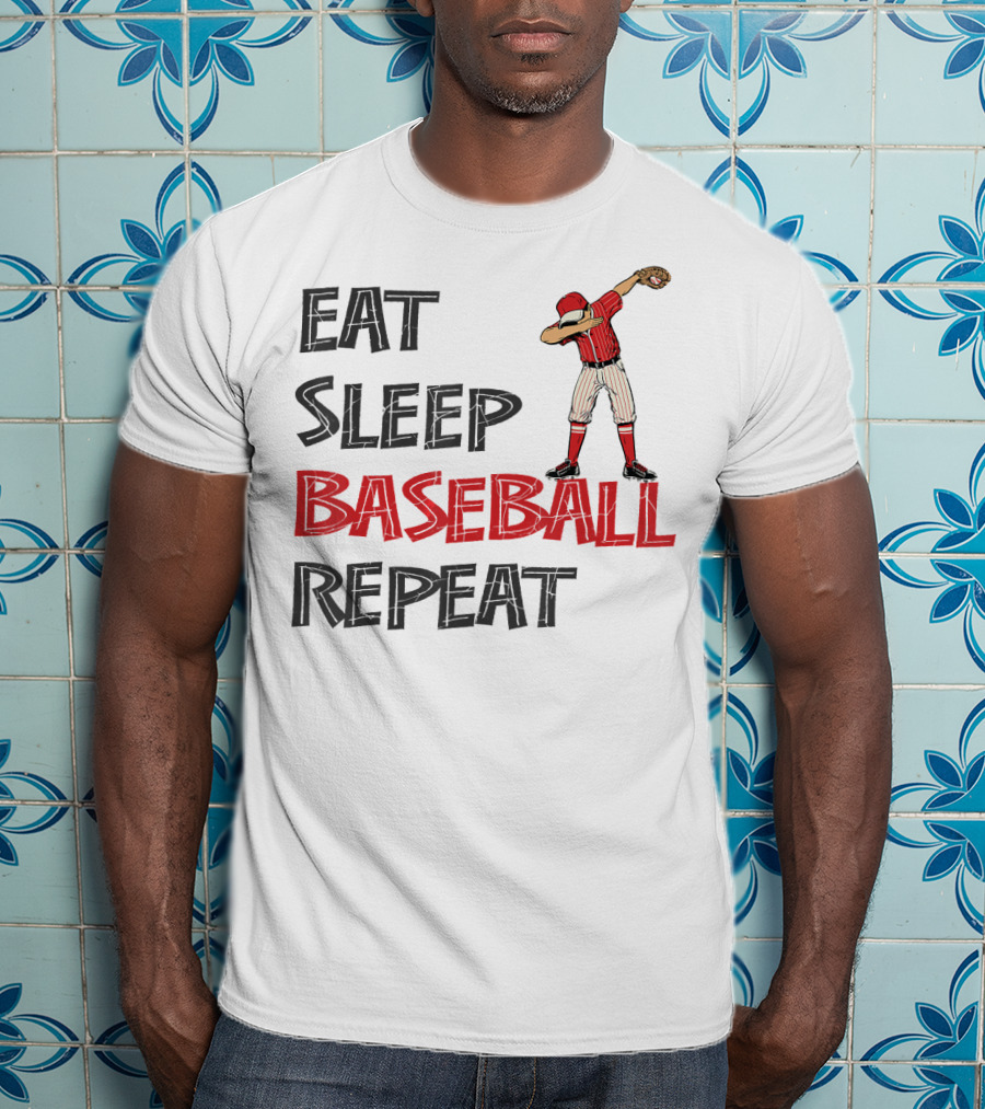 Eat Sleep Baseball Repeat Dabbing Player T-Shirt
