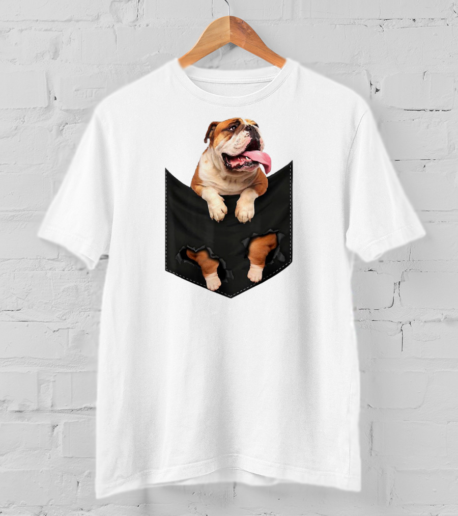 English Bulldog Pocket Mid Bulldog Peeking Out T-Shirt
