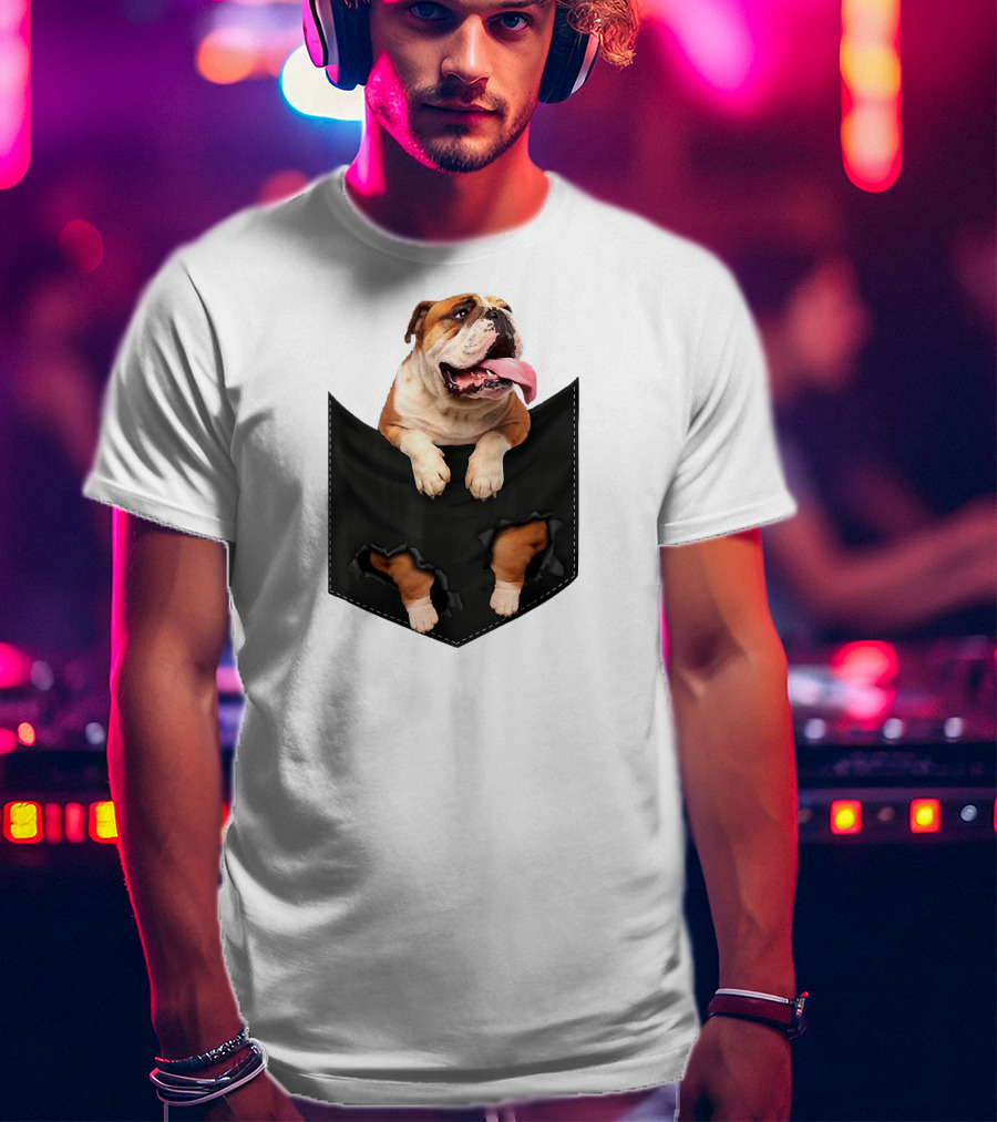 English Bulldog Pocket Mid Bulldog Peeking Out T-Shirt
