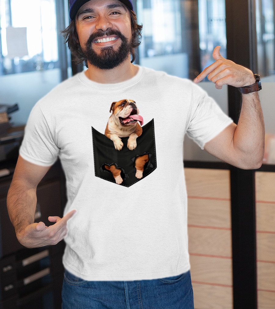 English Bulldog Pocket Mid Bulldog Peeking Out T-Shirt