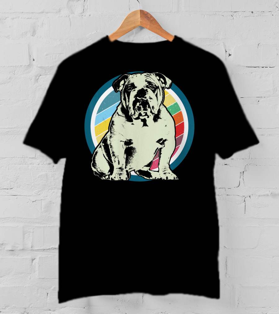 English Bulldog Retro Style Rainbow Circle T-Shirt