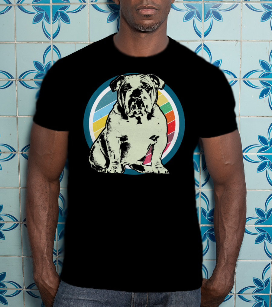 English Bulldog Retro Style Rainbow Circle T-Shirt