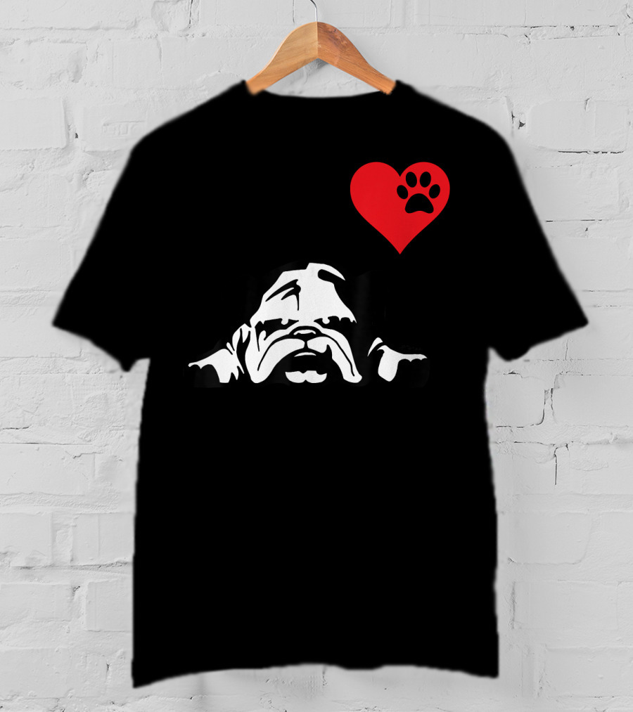 English Bulldog I Love My English Bulldog Heart Paw Prints T-Shirt