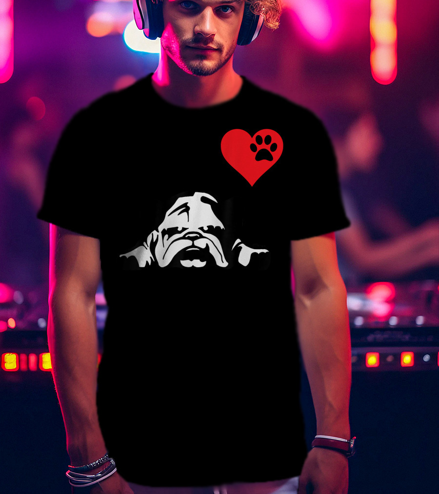 English Bulldog I Love My English Bulldog Heart Paw Prints T-Shirt