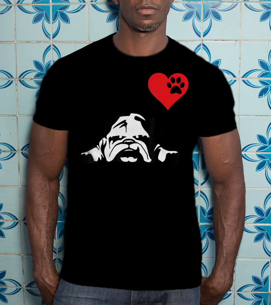 English Bulldog I Love My English Bulldog Heart Paw Prints T-Shirt