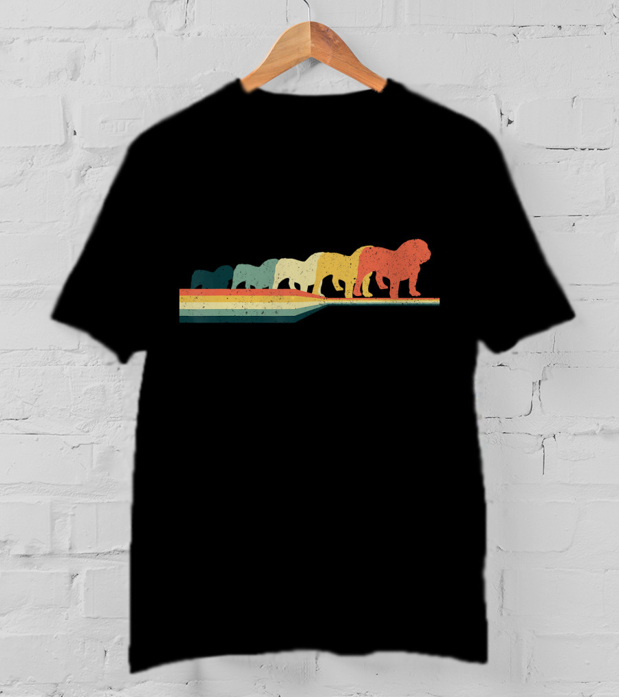 English Bulldog Retro Vintage Rainbow T-Shirt