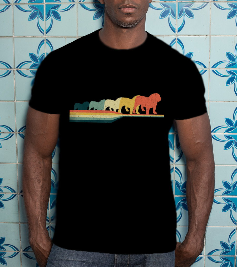 English Bulldog Retro Vintage Rainbow T-Shirt