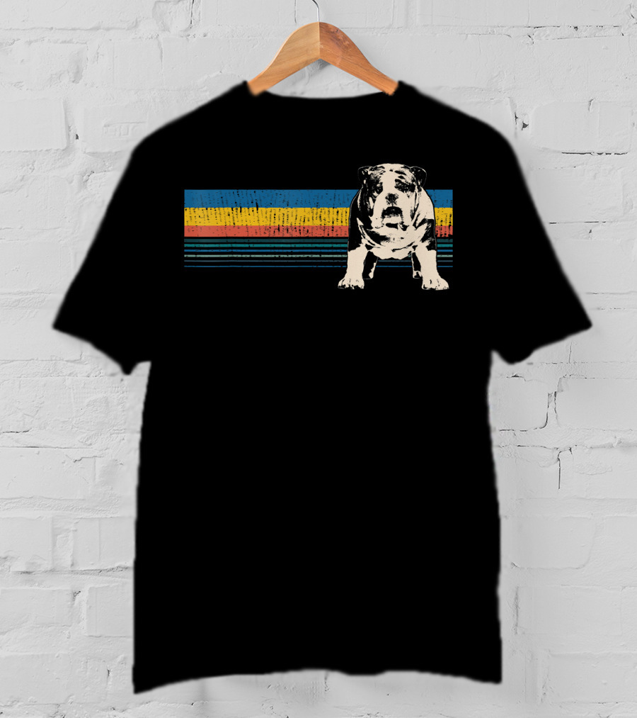 English Bulldog Retro Stripes T-Shirt
