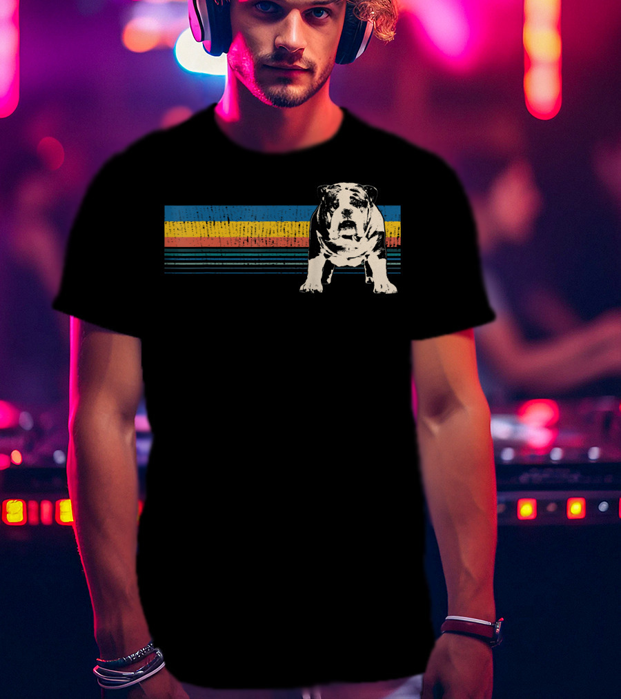 English Bulldog Retro Stripes T-Shirt