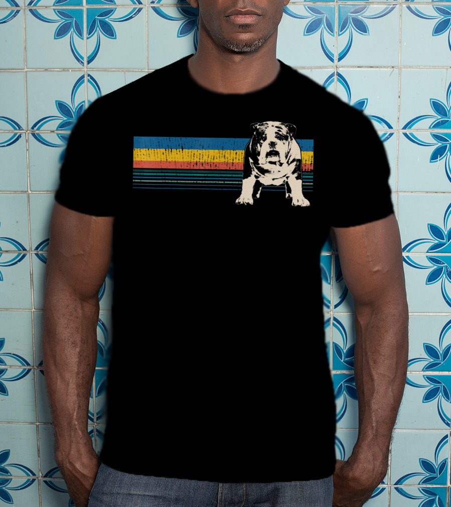 English Bulldog Retro Stripes T-Shirt