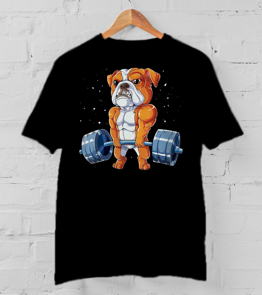 English Bulldog Weightlifting Humor Barbell Challenge T-Shirt