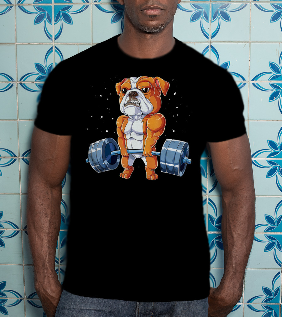 English Bulldog Weightlifting Humor Barbell Challenge T-Shirt