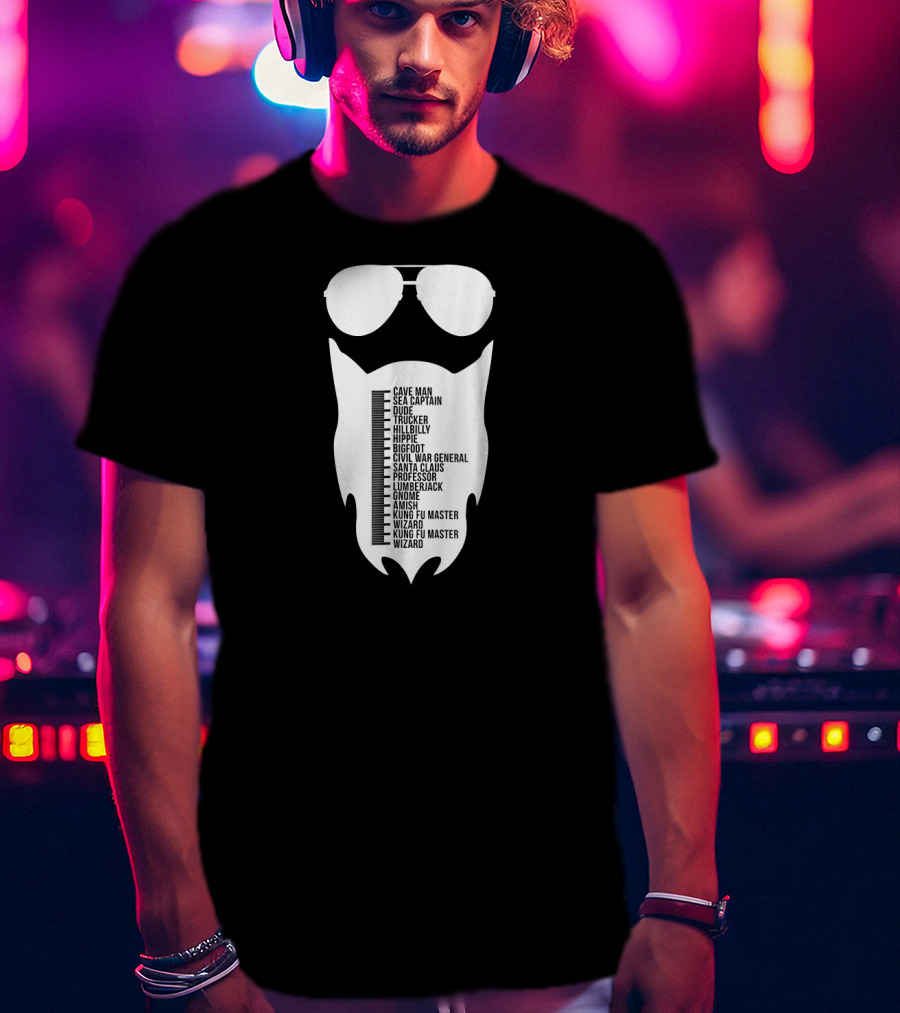 Cave Man To Wizard Beard Length Chart With Sunglasses T-Shirt