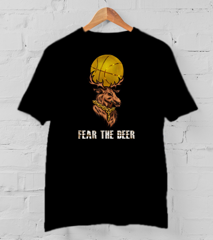 Fear The Deer Milwaukee Basketball Buck With Gold Chain And Basketball T-Shirt