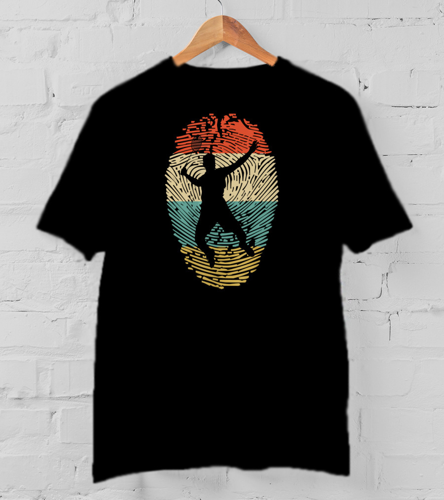 Fingerprint Silhouette Badminton Player In DNA T-Shirt