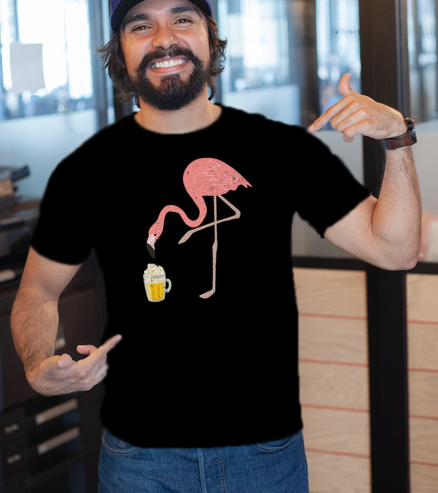 Flamingo Beer Love Bird Drinking T-Shirt