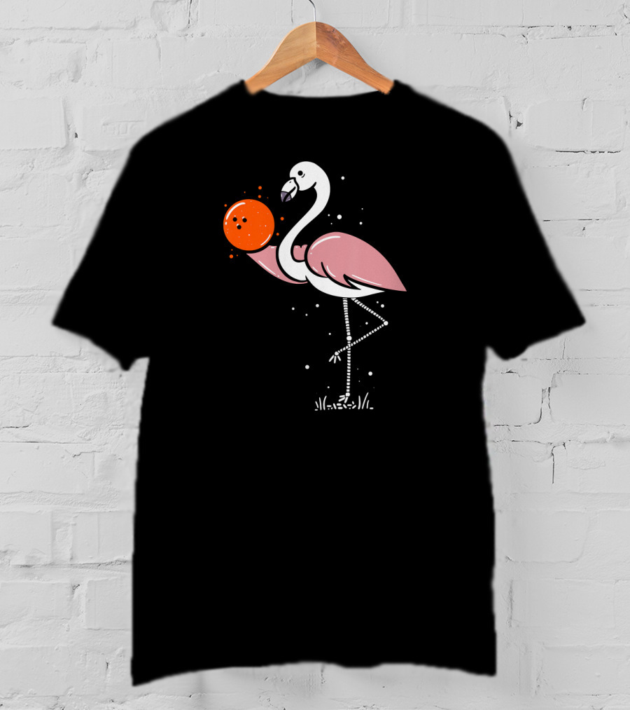 Flamingo Balancing Orange Bowling Ball T-Shirt