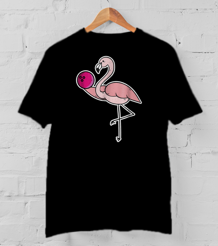 Flamingo Pink Bowling Ball Funny Bowl Flamingo T-Shirt
