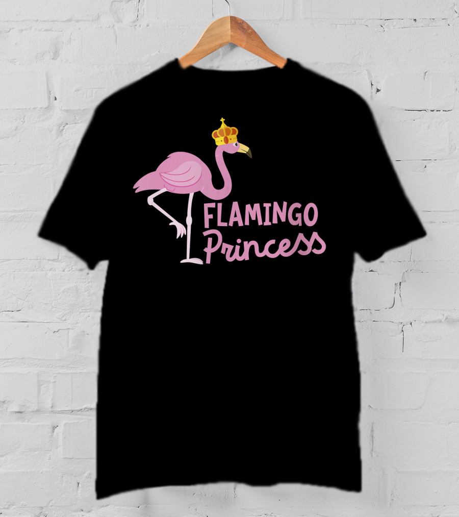 Flamingo Princess With Crown And Pink Bird Wading T-Shirt