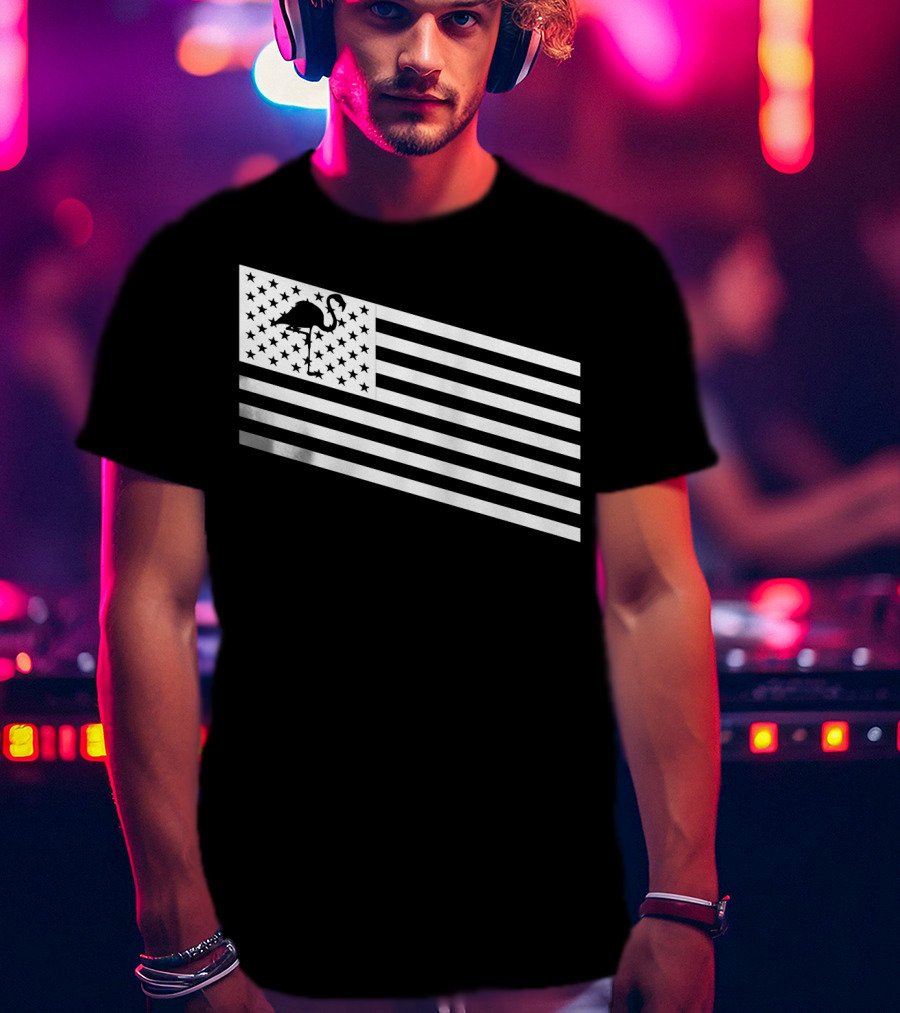 Flamingo Stars And Stripes USA Flag Wading T-Shirt