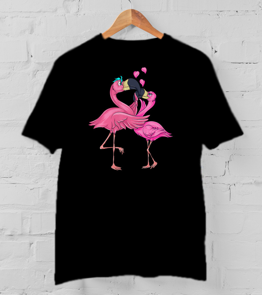 Flamingos In Love Valentine's Day Hearts Playful Romance T-Shirt