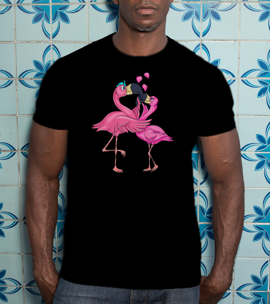 Flamingos In Love Valentine's Day Hearts Playful Romance T-Shirt
