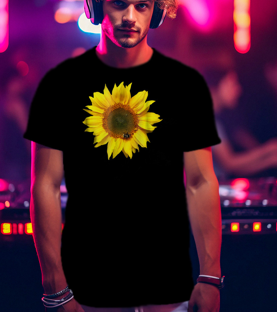 Sunflower With Bee On Petal Flower Nice T-Shirt