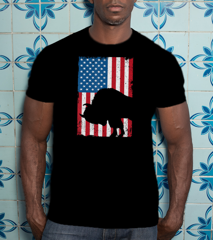 Fourth Of July Bison Patriot American Flag Silhouette Independence Day T-Shirt