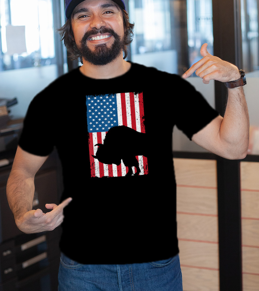 Fourth Of July Bison Patriot American Flag Silhouette Independence Day T-Shirt