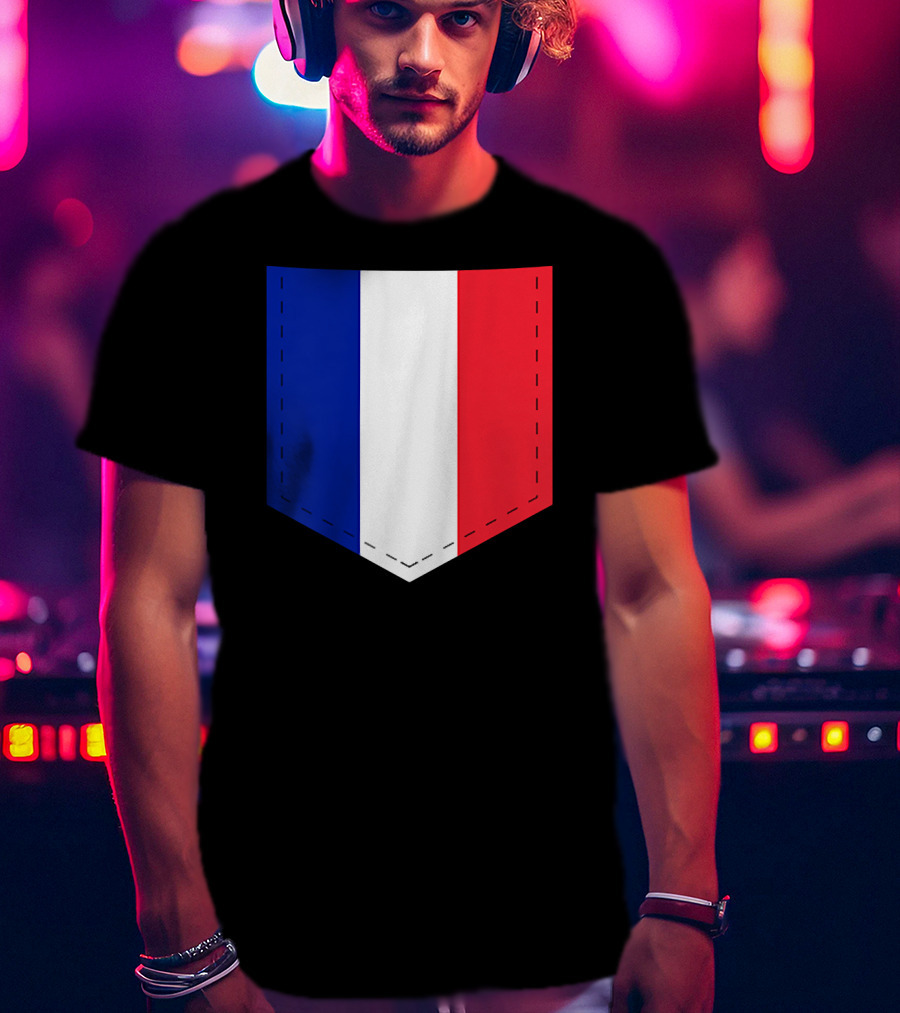 French Flag Blue White Red Pocket T-Shirt