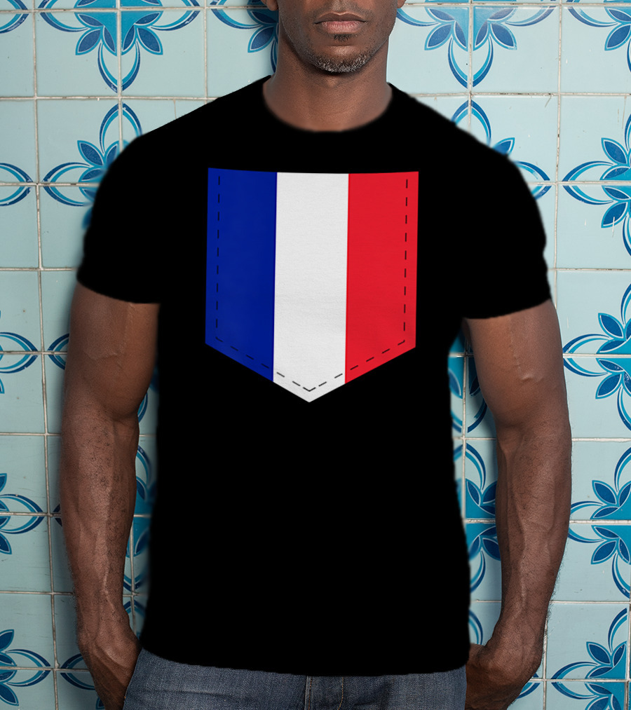 French Flag Blue White Red Pocket T-Shirt