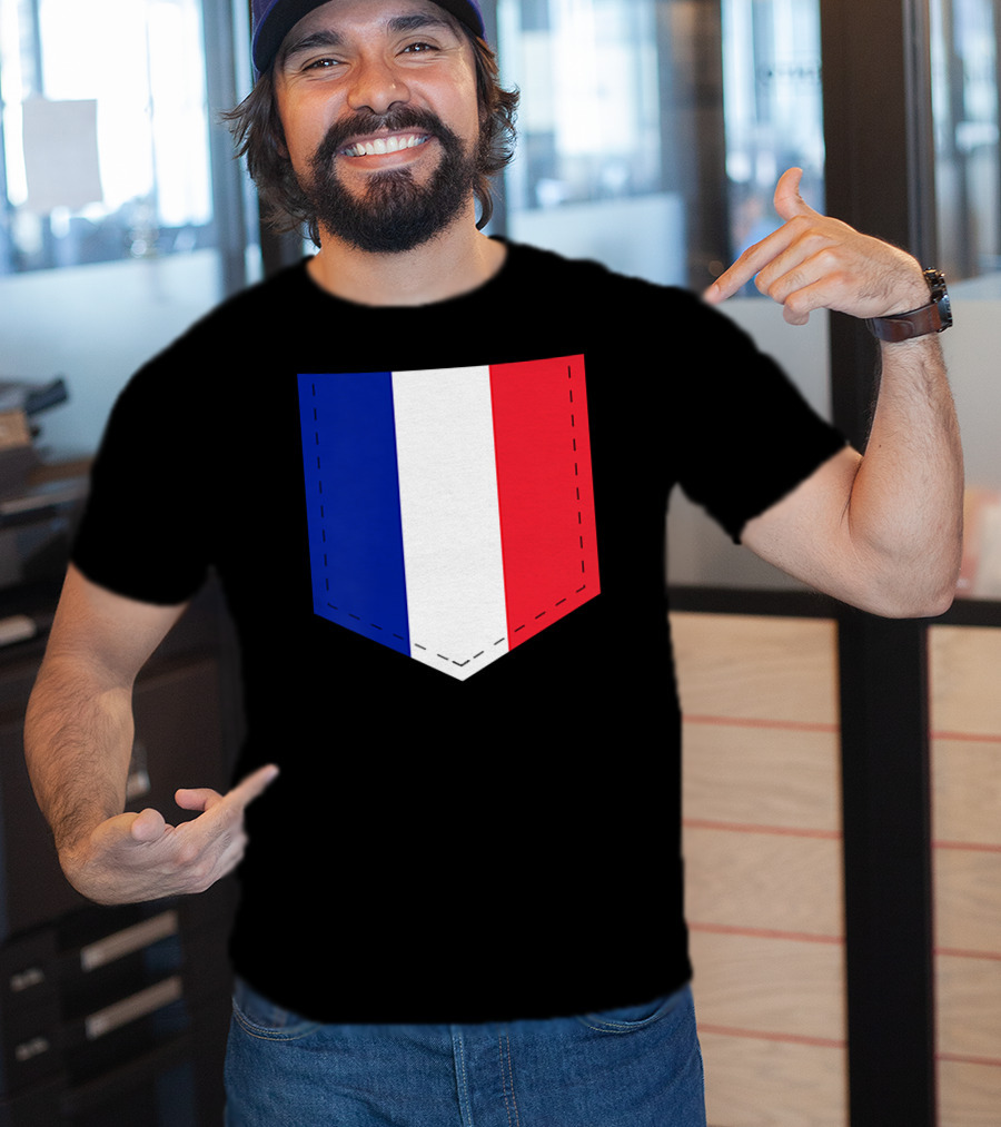 French Flag Blue White Red Pocket T-Shirt