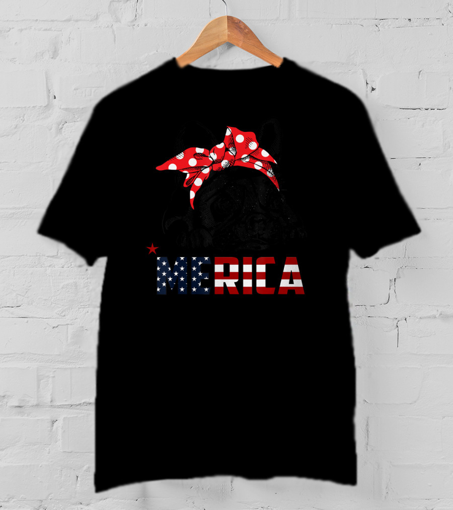 French Bulldog Merica American Flag Bow T-Shirt