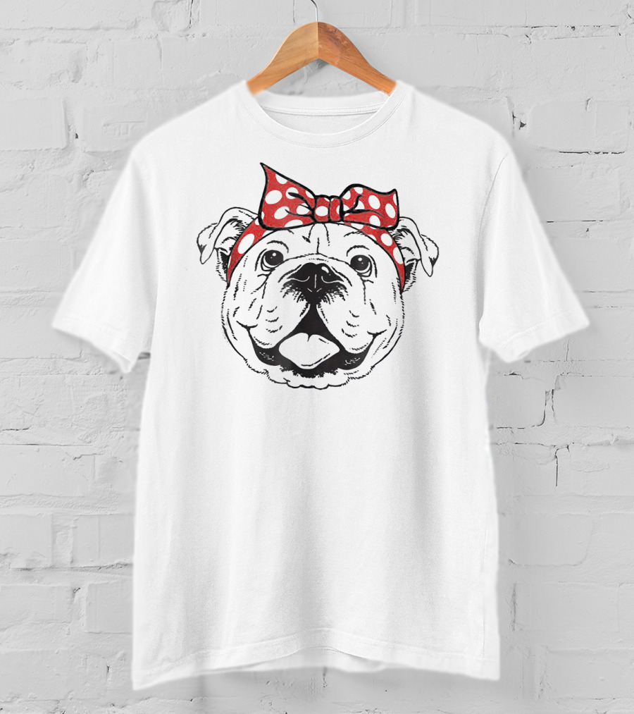 French Bulldog Red Polka Dot Headband Bow T-Shirt