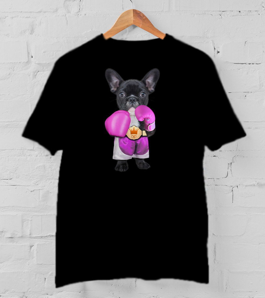 French Bulldog Wearing Boxing Gloves Champion Belt T-Shirt