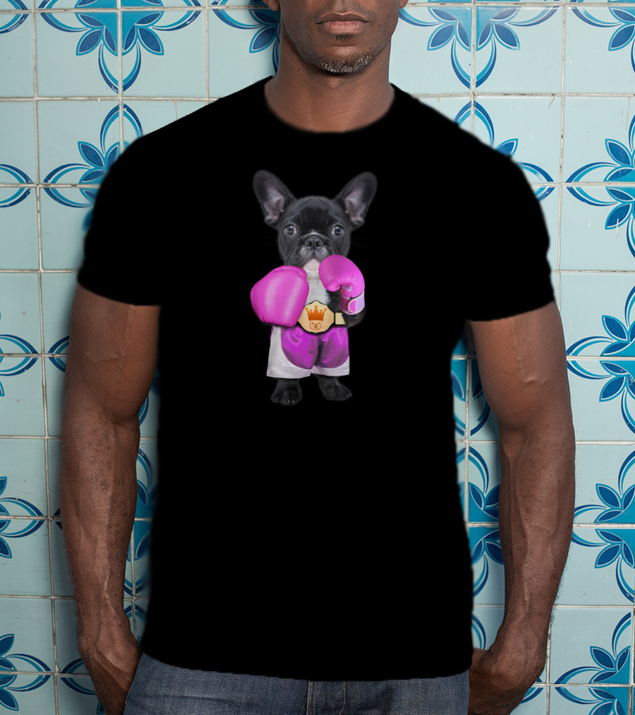 French Bulldog Wearing Boxing Gloves Champion Belt T-Shirt